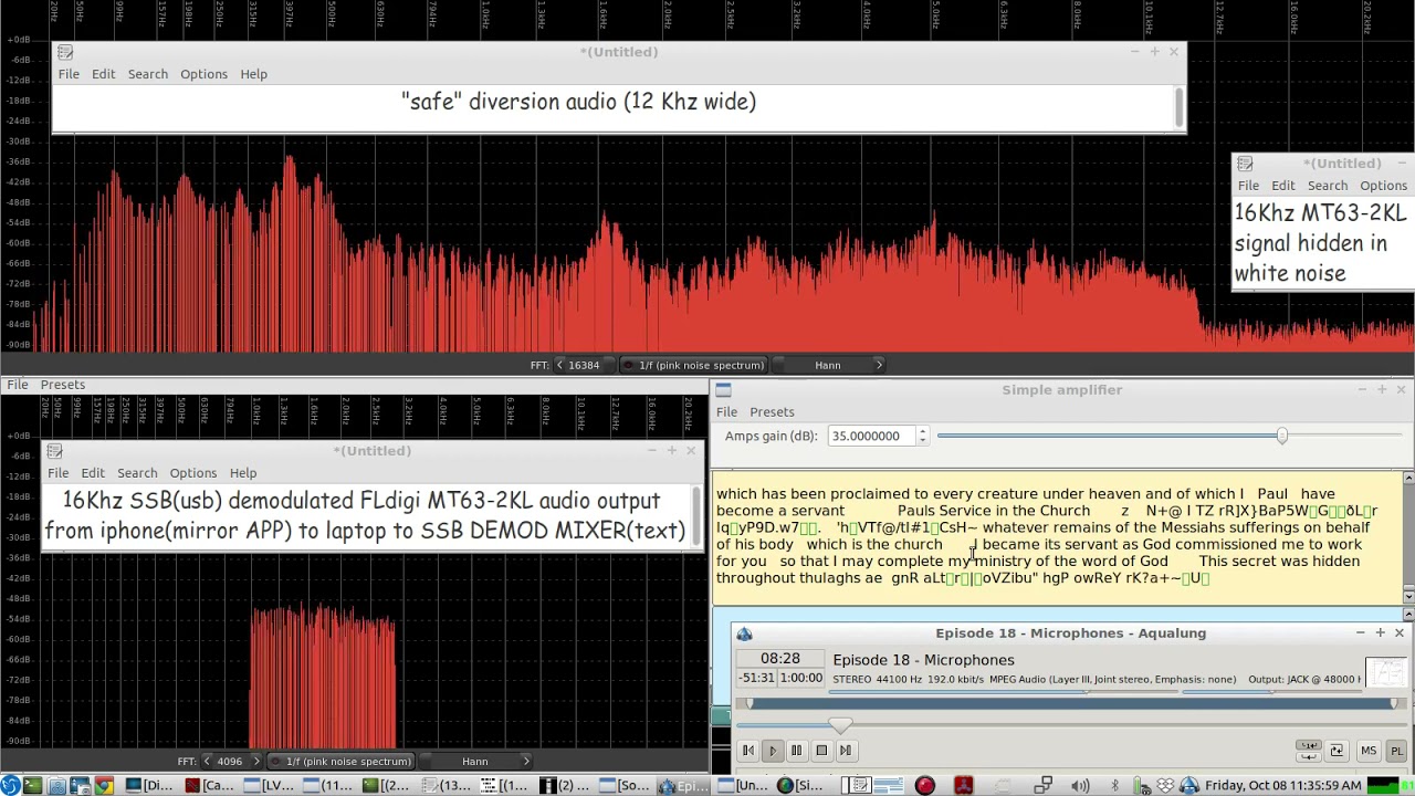 iPhone ZeroTier VLC RPiPlay soundcard SDR VLF RF MT63-2KL FLdigi text message Transmitter & Receiver