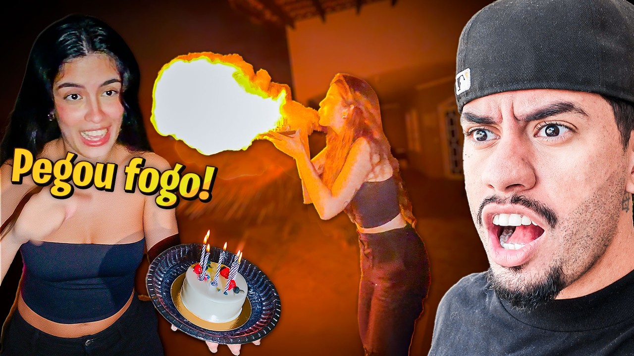 PEGOU FOGO NO BOLO DE ANIVERS&Aacute;RIO DA MINHA IRM&Atilde; 😳 olha isso vey
