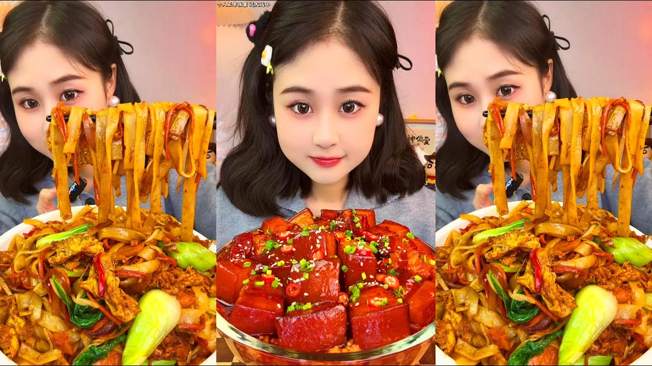 Spicy Braised Pork Belly Eating and with Spicy Pasta Noodles Eating Challenge Spicy Noodles Mukbang