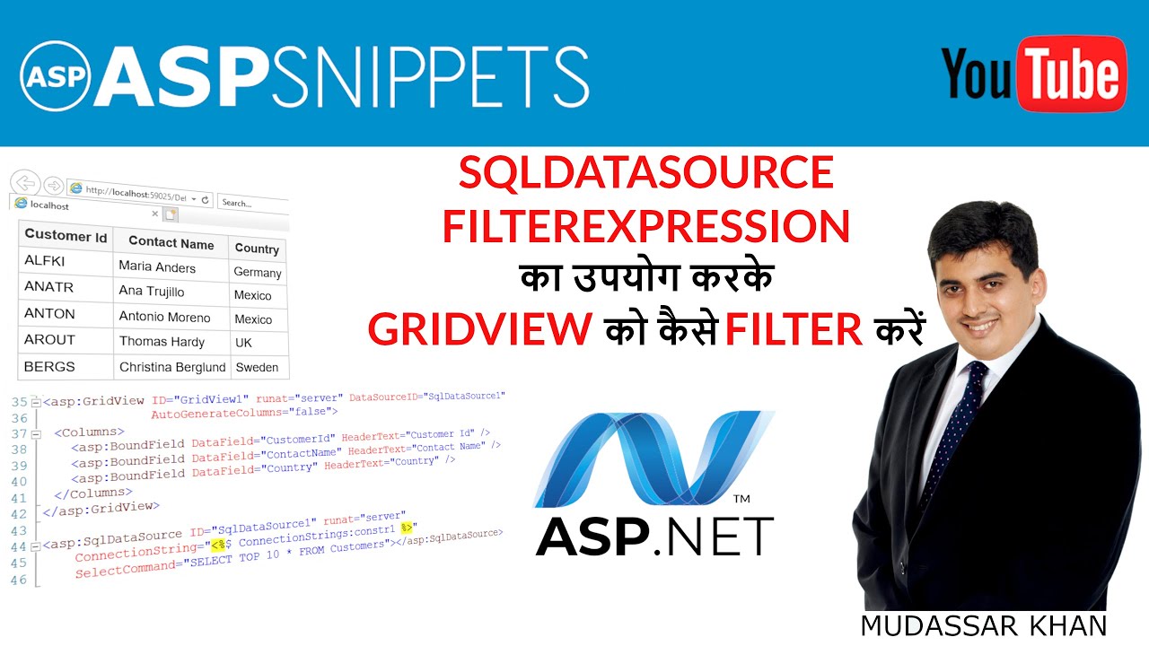 Hindi | Filter GridView with TextBox using FilterExpression in SqlDataSource in ASP.Net
