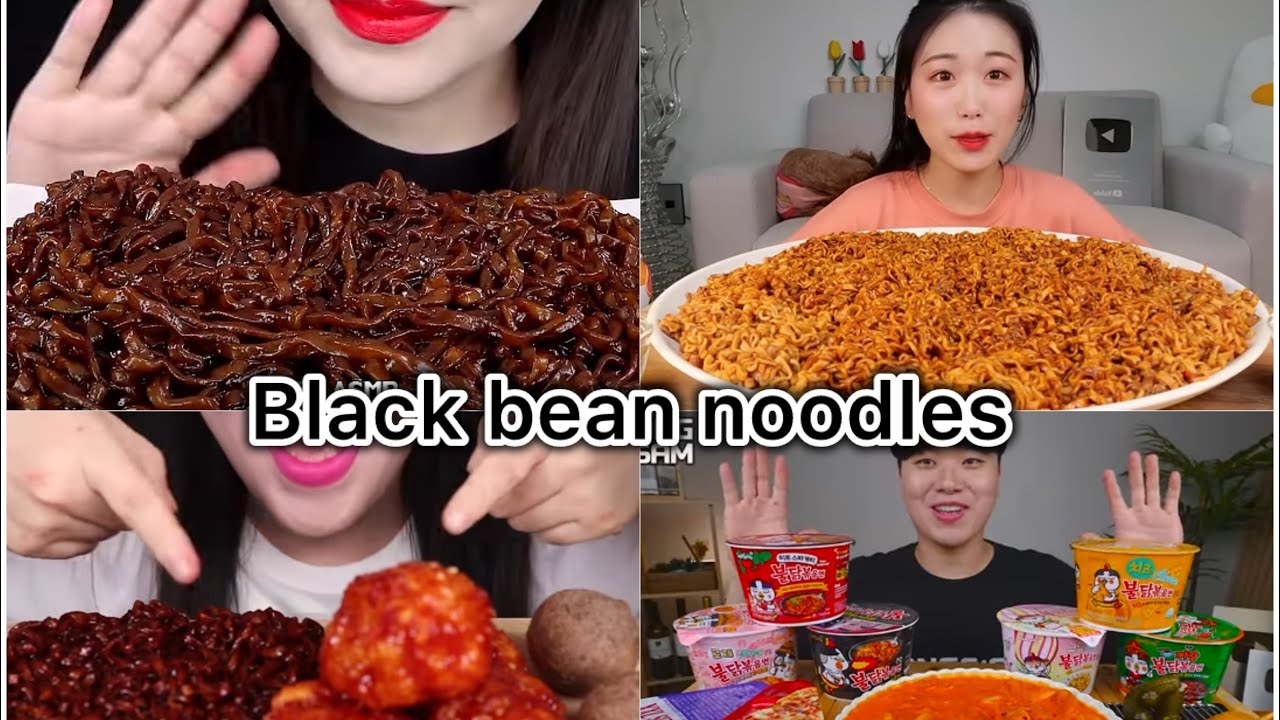 ASMR EATING SPICY BLACK BEAN NOODLES CHALLENGE MUKBANG EATING SOUNDS 