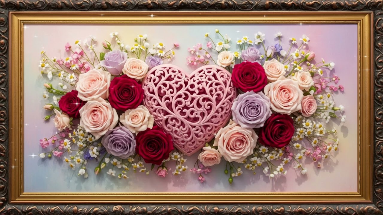 Luxury Rose Heart Wall Art 4K 💖 Romantic Living Room TV Background 1 Hour Loop