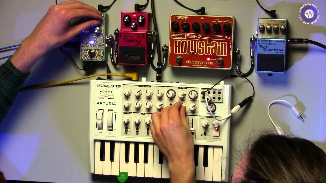 Microbrute. Digitech Polara, EHX Holy Stain and Boss pedals jam