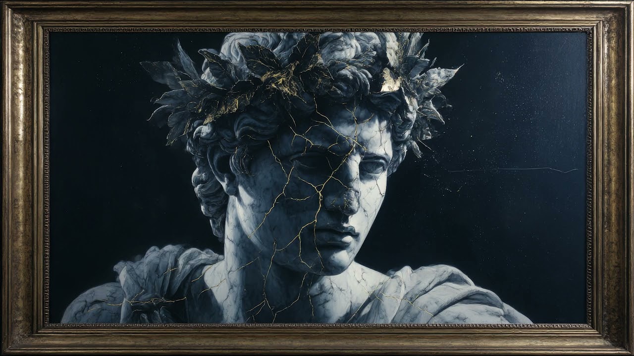 Broken Marble Statue with Gold Cracks | Kintsugi Classical Art | TV Art Gold Frame  | 8 Hours