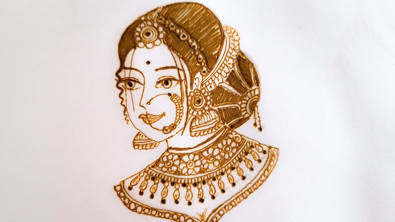 How to draw 3/4 bridal face | Bridal mehndi designs | Dulhan mehndi designs | Mehndi designs