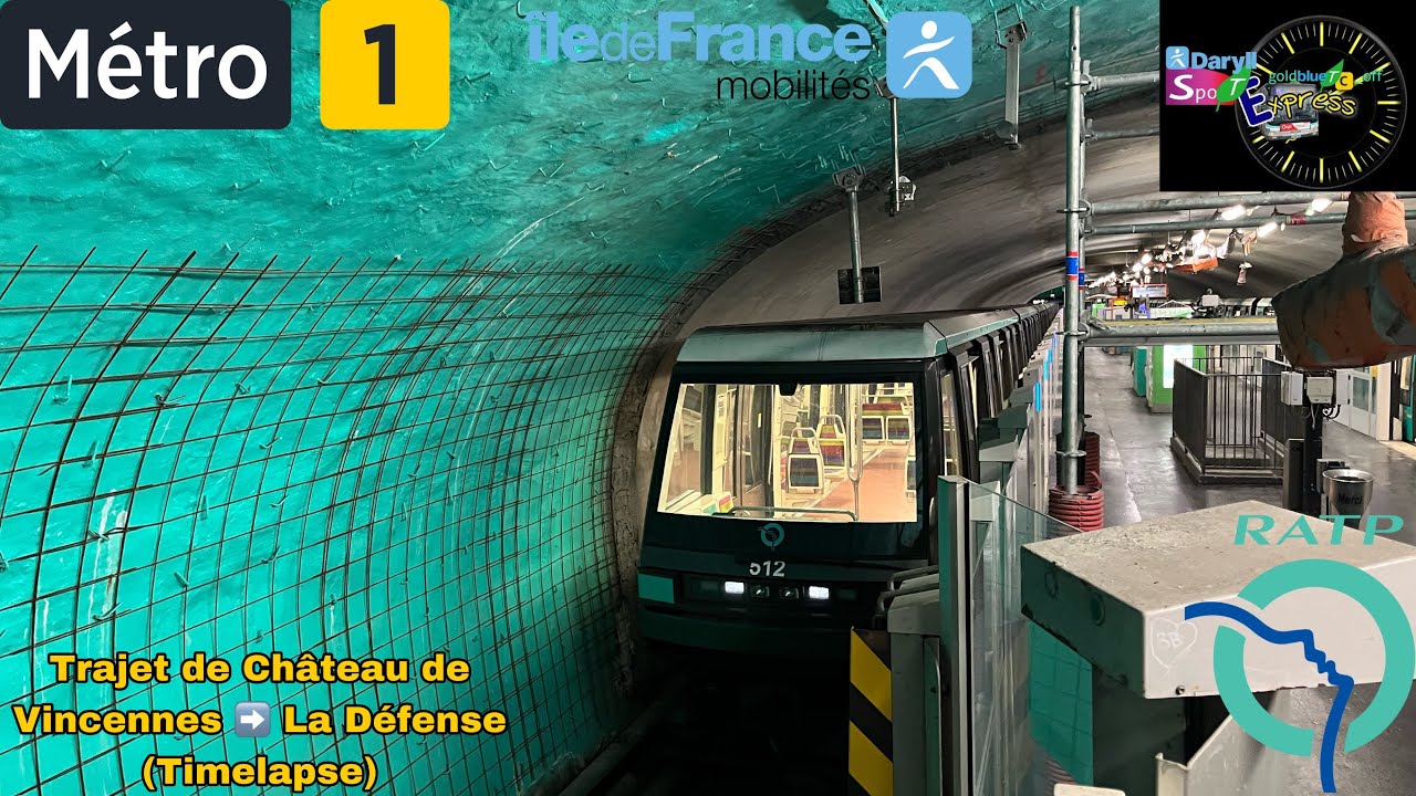 🚈Métro 1 (RATP) : Trajet de Château de Vincennes ➡️ La Défense - (Timelapse)