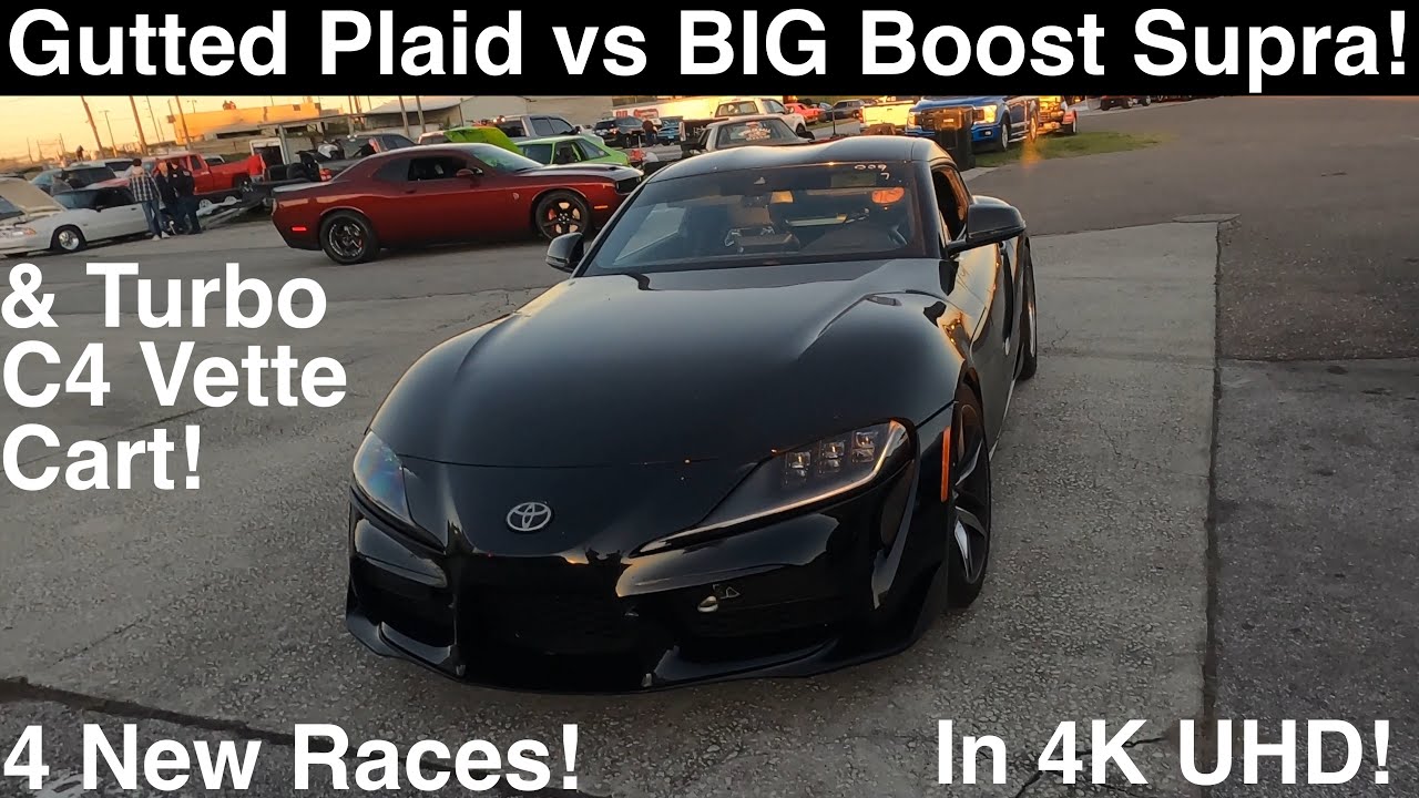 Gutted Plaid vs BIG BOOST Toyota Supra and 85mm Turbo 5.3L C4 Cart! 4 New Races in 4K UHD!