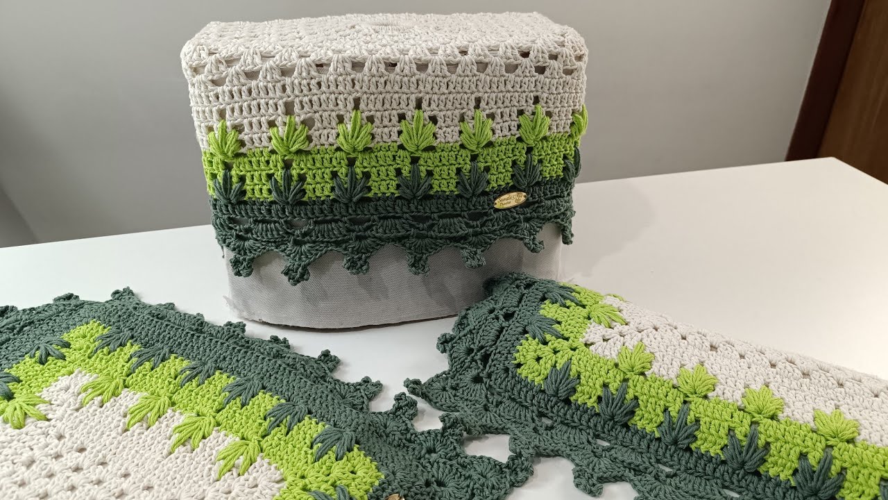 CAPA DA CAIXA  ACOPLADA FOLHA DUPLA EM CROCHÊ PASSO A PASSO COMPLETO #crochet🌿🌿 #passoapassodecroche