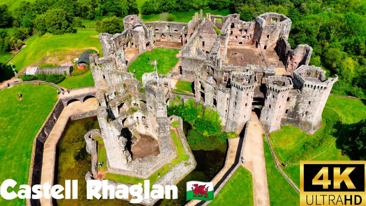 Raglan Castle Ruins Drone Footage