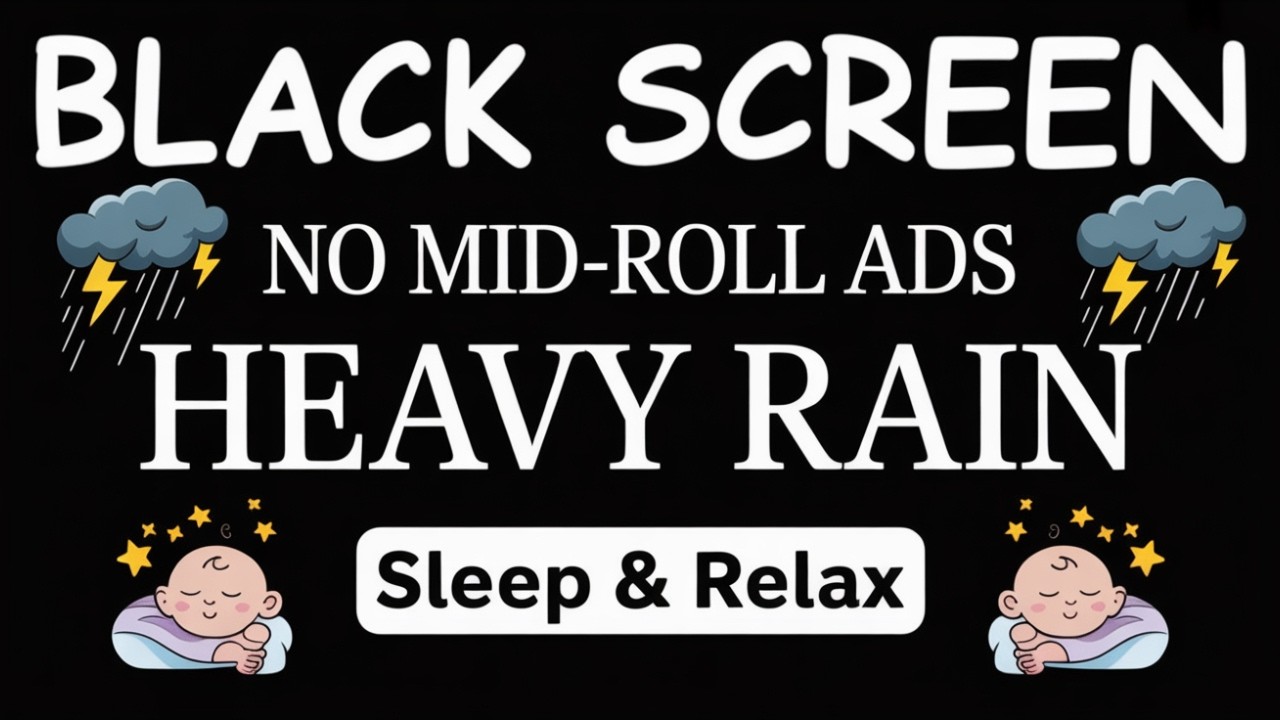 Thunderstorm Sounds with Heavy Rain for Sleeping Peacefully on Black Screen at Night 22