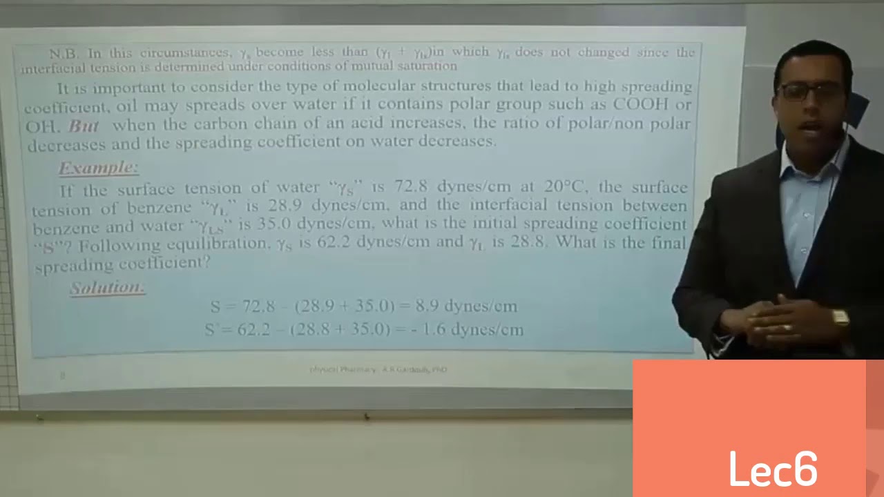 physical pharmacy interfacial phenomena lecture 6 pharmacy students صيدلة فيزيائية