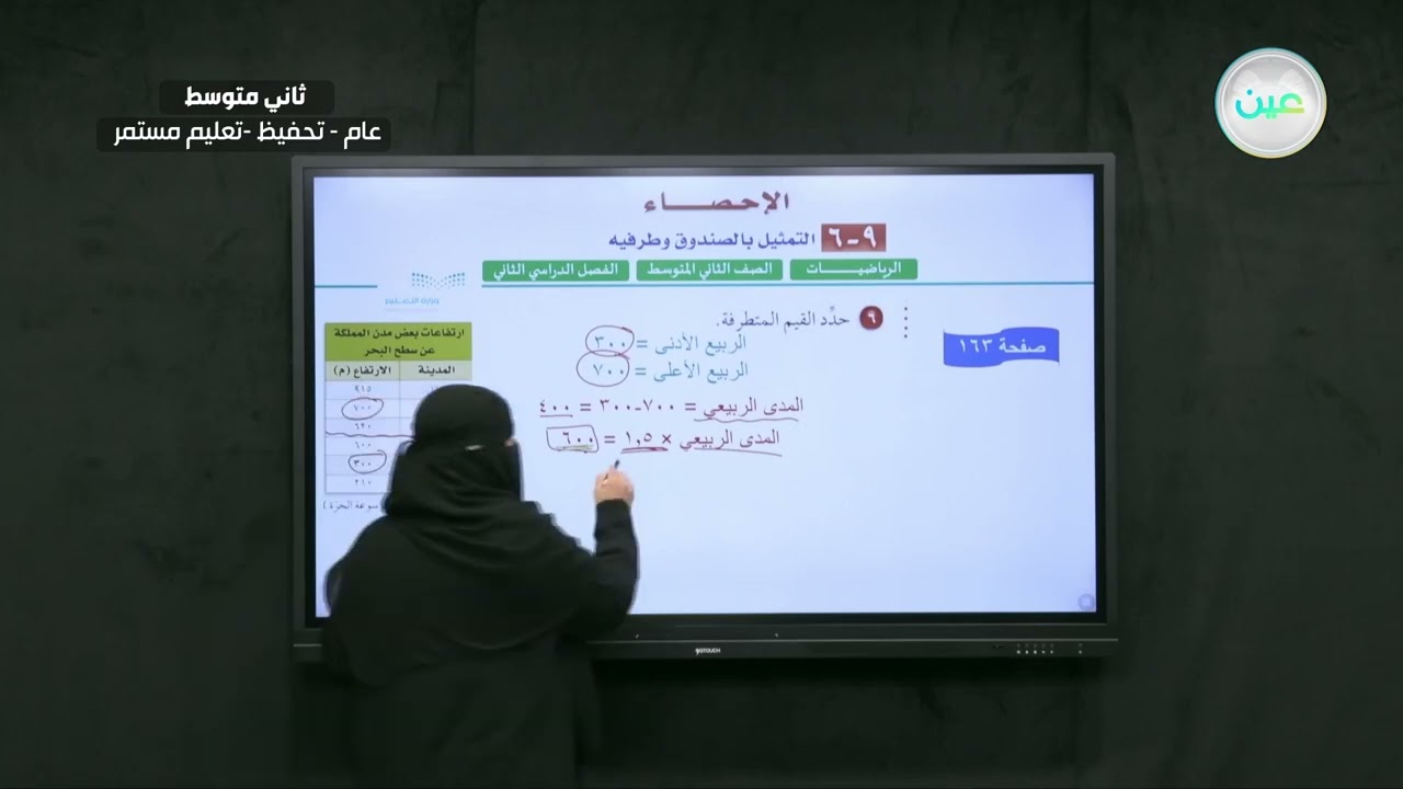 التمثيل بالصندوق وطرفيه(1) - الرياضيات - ثاني متوسط