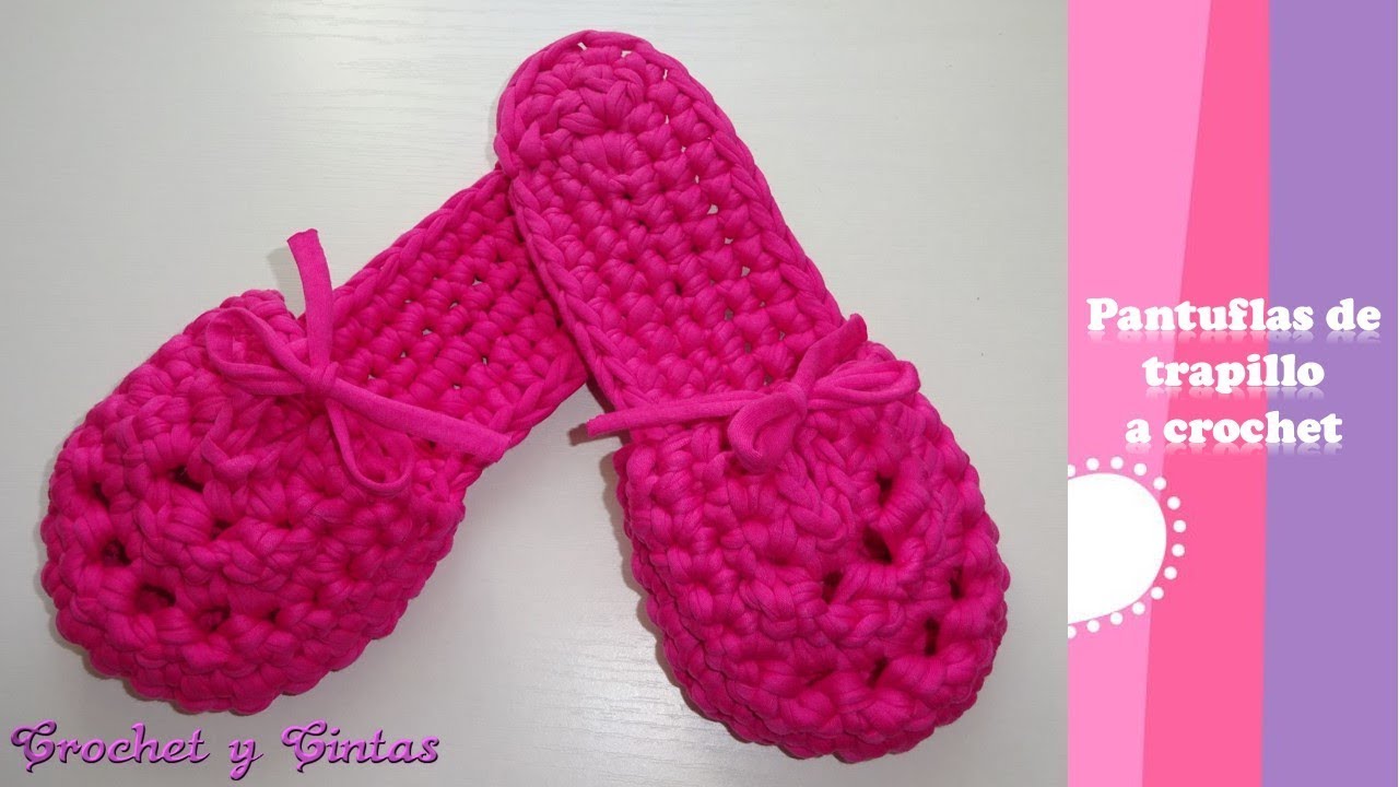 Pantuflas de trapillo tejidas a crochet 👩