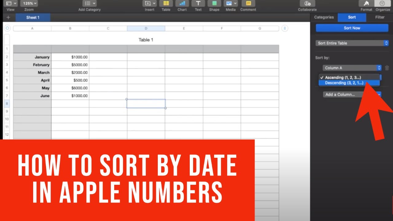 Как сортировать по дате в Apple Numbers