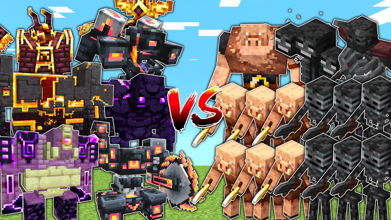 CATACLYSM BOSSES vs PIGLIN & WITHER SKELETON ARMY - Minecraft Mob Battle