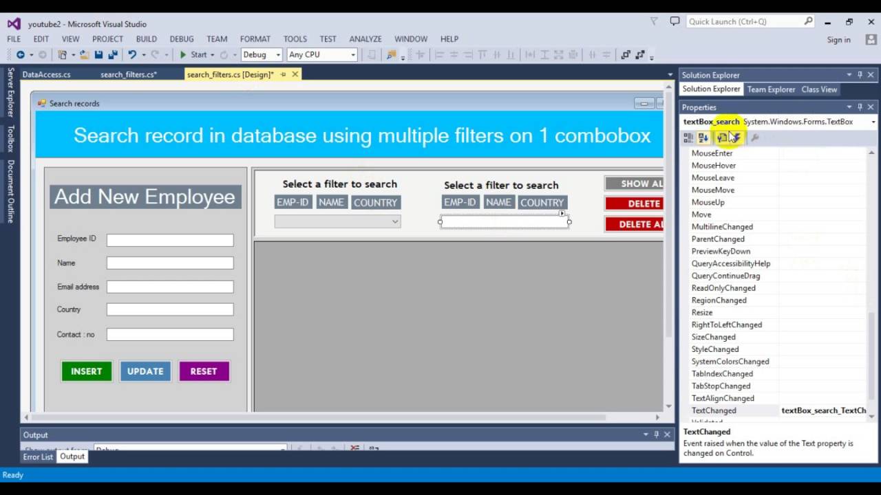 Apply multiple filters in textbox to search records in database