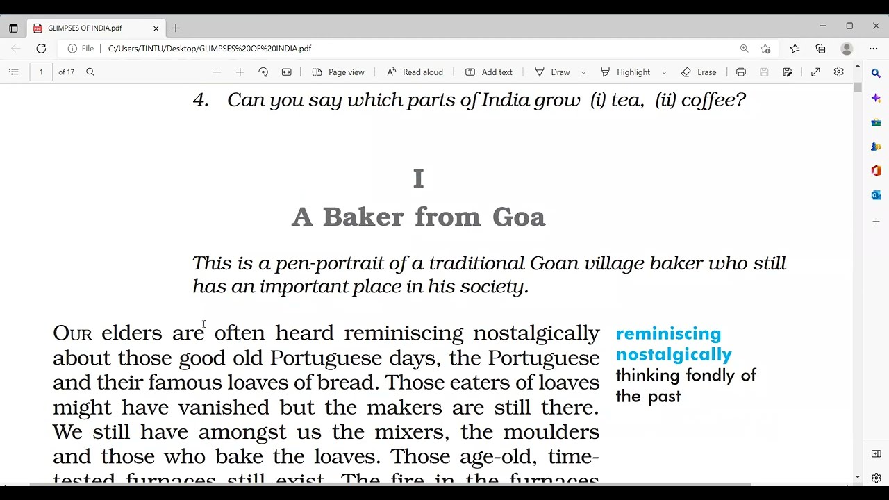 A BAKER FROM GOA/MALAYALAM EXPLANATION/GLIMPSES OF INDIA NCERT CLASS 10 UNIT 7 ENGLISH