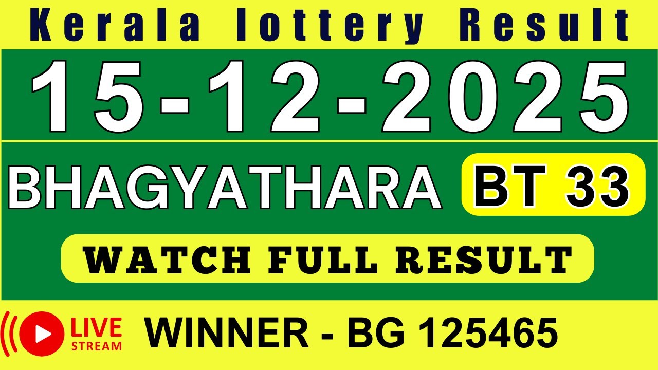 KERALA BHAGYATHARA BT-33 KERALA LOTTERY RESULT 15/12/25 | LIVE KERALA LOTTERY RESULT TODAY.
