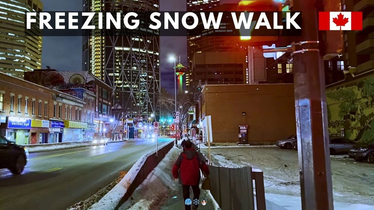 Calgary in a Snowstorm ❄️ Freezing Winter Night Walk in 4K Ultra HD