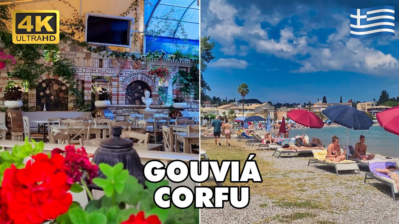 GOUVIÁ Corfu Island Greece 🇬🇷 | Idyllic Beach 🏖️ | Walking Tour [4K UHD]