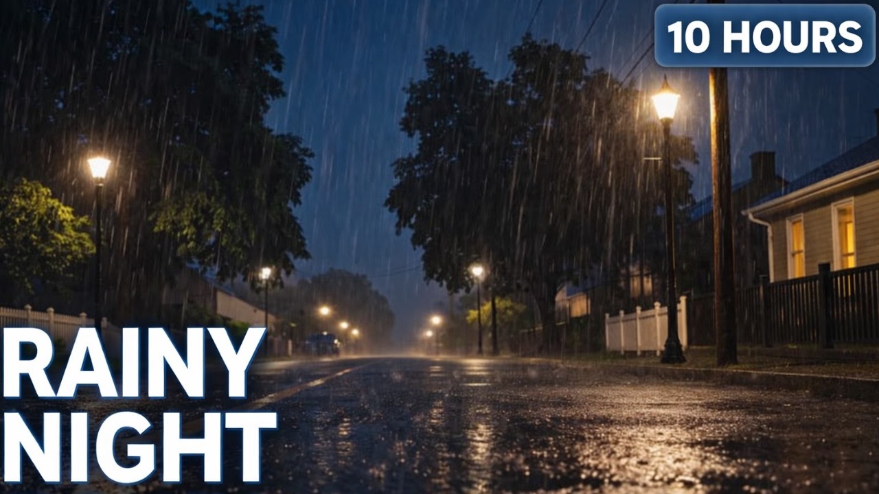 Rainy Small Town at Night 🌧️ Heavy Rain & Thunder Sounds for Deep Sleep | Storm Ambience
