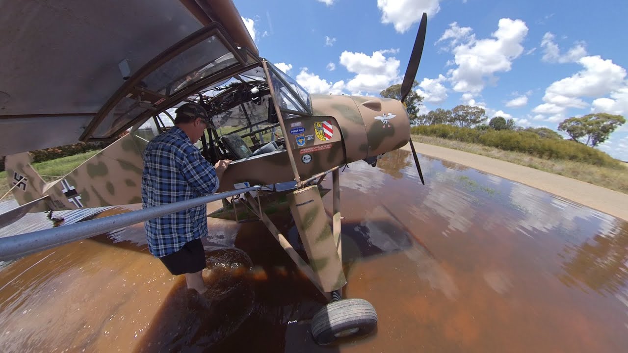 Slepcev Storch STOL aircraft water landing in flood waters in N.S.W Australia
