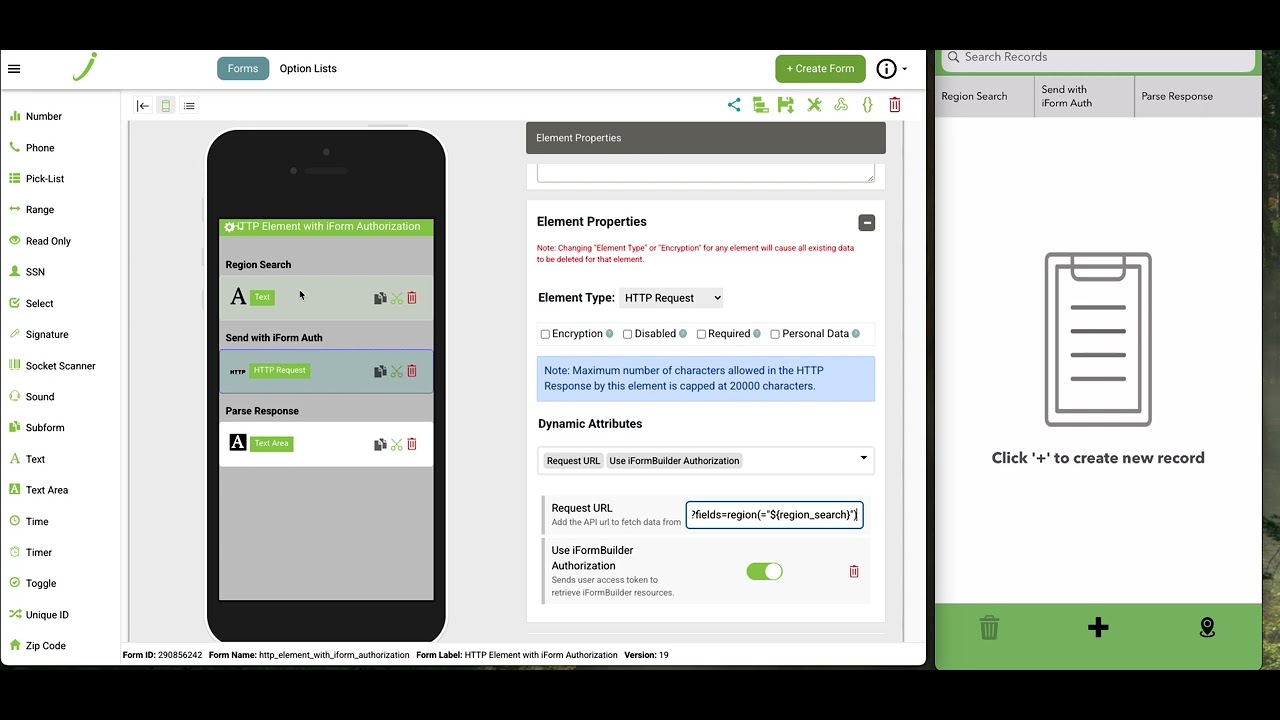 HTTP Request Element with iForm Authorization