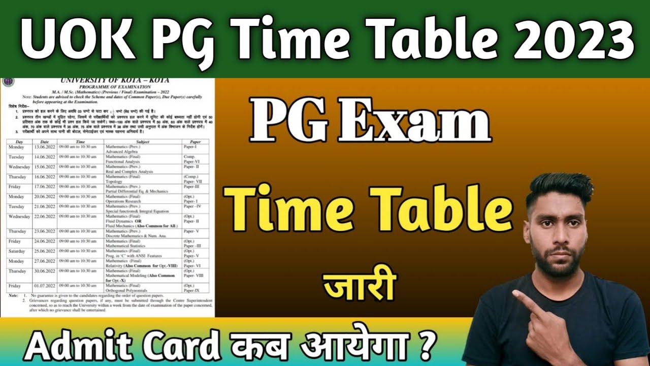 Uok Time Table 2023 || UOK PG Exam kab se start honge | Kota University PG Exam Date 2023 | UOK Exam