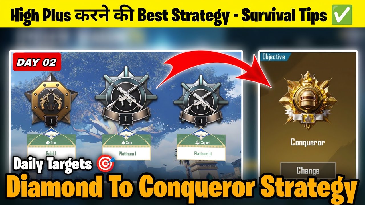 DAY 2🇮🇳GOLD TO CONQUEROR RANKPUSH TIPS | DAILY PLUS TARGET SOLO RANKPUSH TIPS AND TRICKS