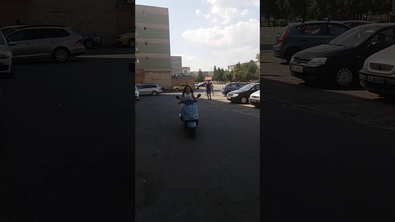 Girl first time ride scooter yamaha 125