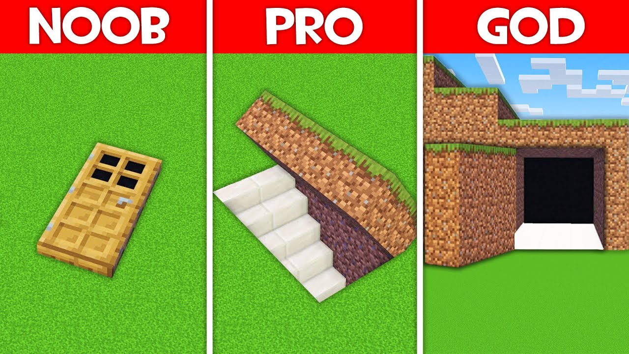 Minecraft Battle: UNDERGROUND HOUSE BUILD CHALLENGE - NOOB vs PRO vs HACKER vs GOD in Minecraft!