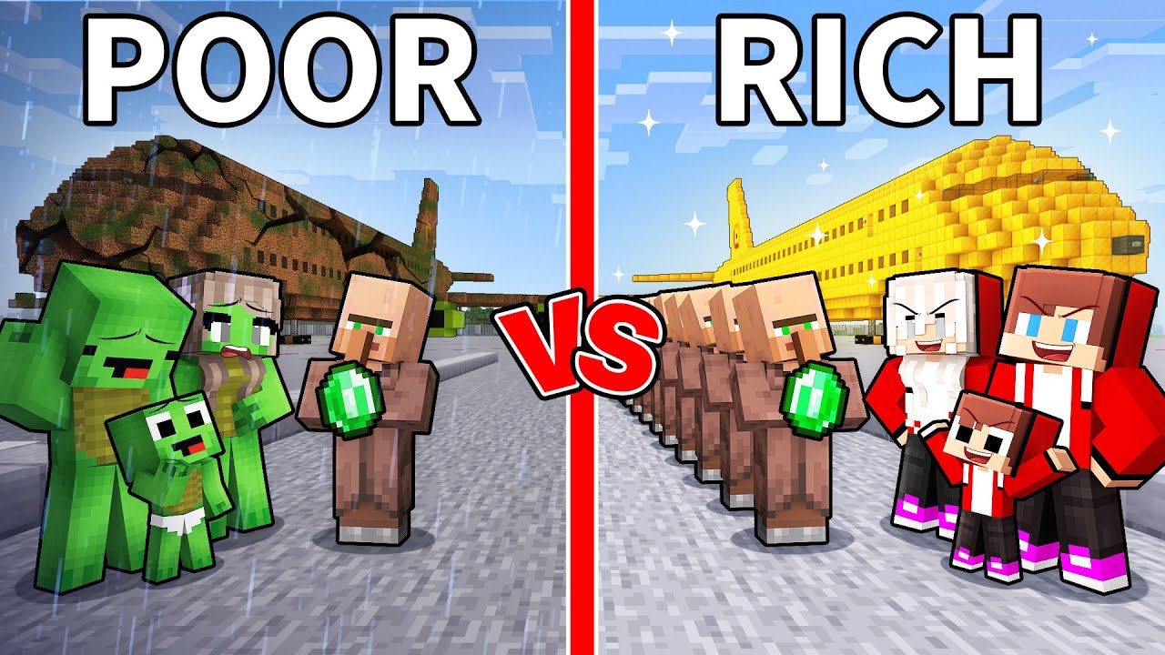 JJ and Mikey: POOR vs RICH Family Airplane Battle in Minecraft - Maizen