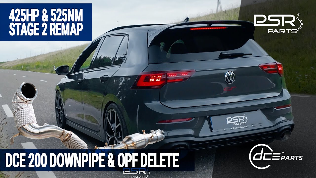 VW Golf 8 GTI Clubsport 425 л.с. 525 Нм Stage 2 Tune DCE Parts 200 Cell Downpipe OPF Delete & Akr...