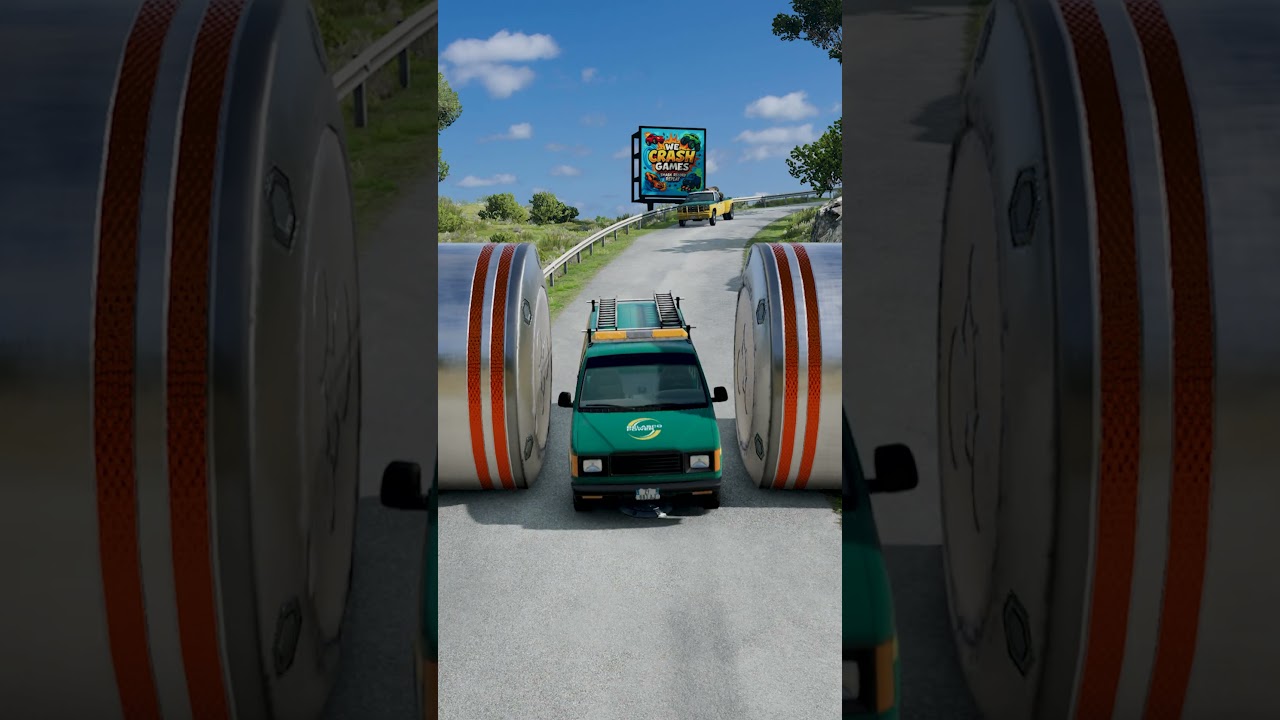 Ambulance & Utility Trucks vs 2 Bollards Crash #1 - We Crash Games #shorts #beamngdrive