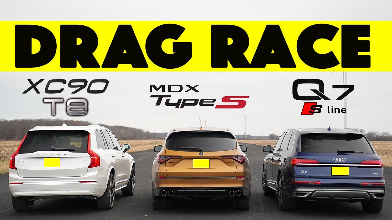 Audi Q7 Sline против Acura MDX Type S против Volvo XC90 T8. Всё быстро накалилось! Гонка Drag-and...