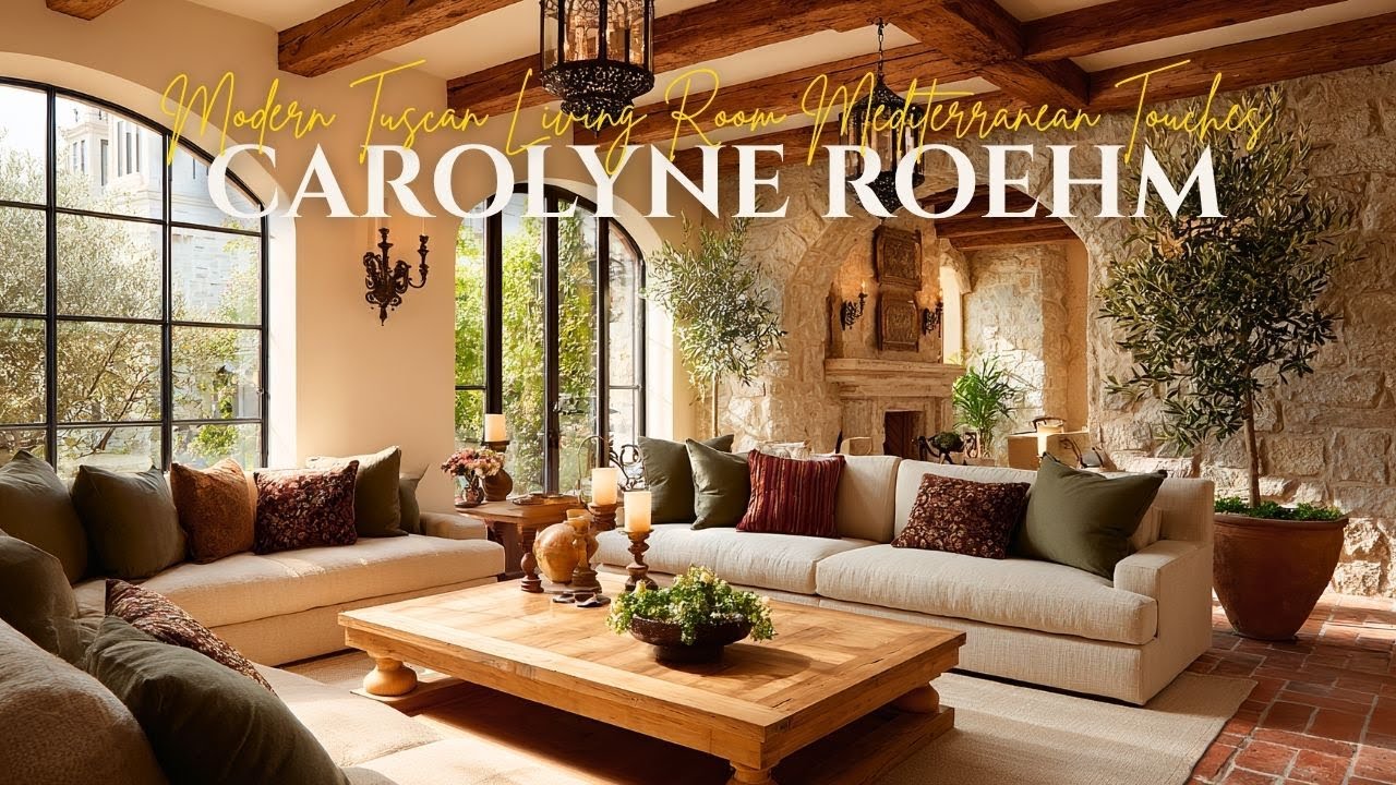 Modern Tuscan Living Room with Carolyne Roehm's Mediterranean Touches