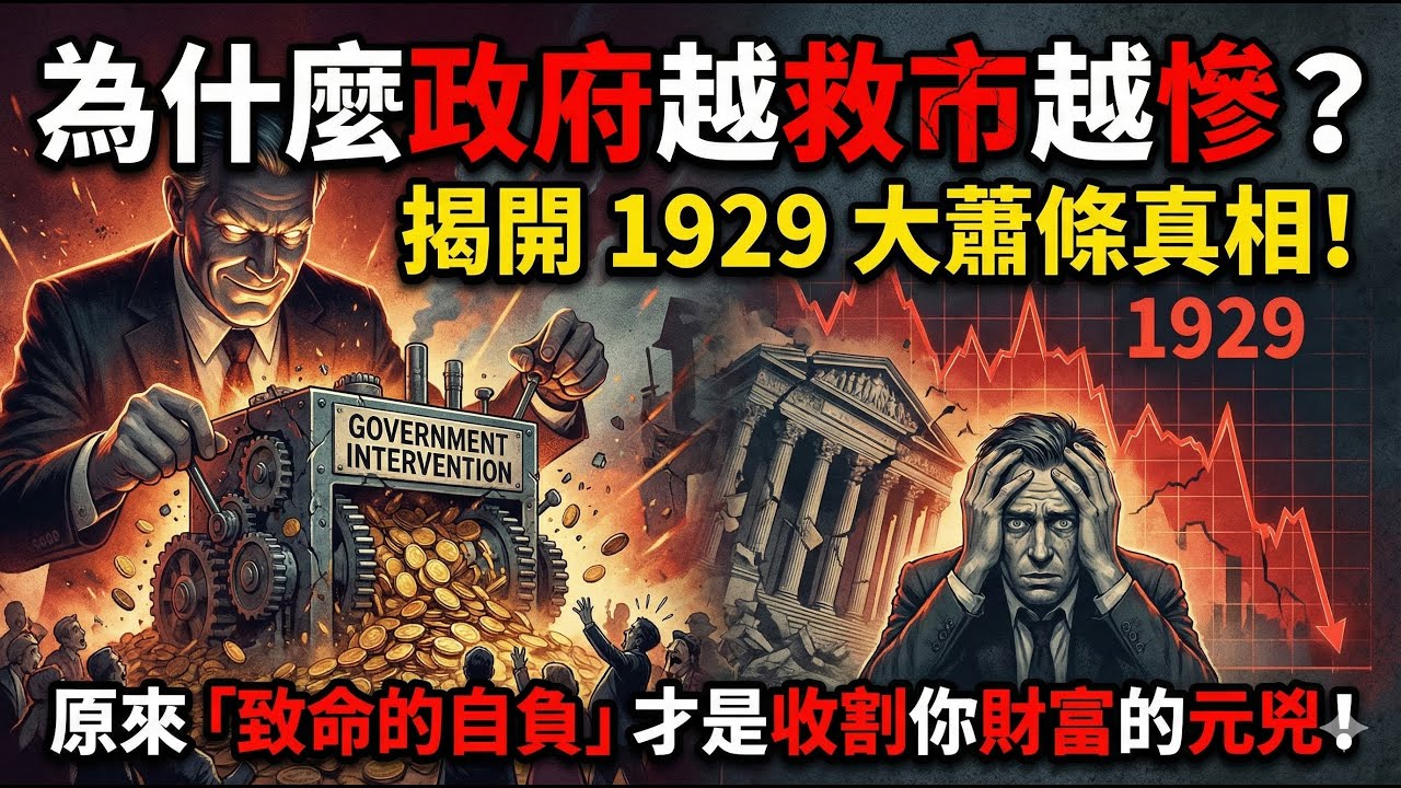為什麼政府越救市越慘？揭開 1929 大蕭條真相！原來「致命的自負」才是收割你財富的元兇！ #哈耶克 #奧地利學派 #通往奴役之路 #致命的自負 #經濟學真相 #自由市場 #凱因斯 #大蕭條真相