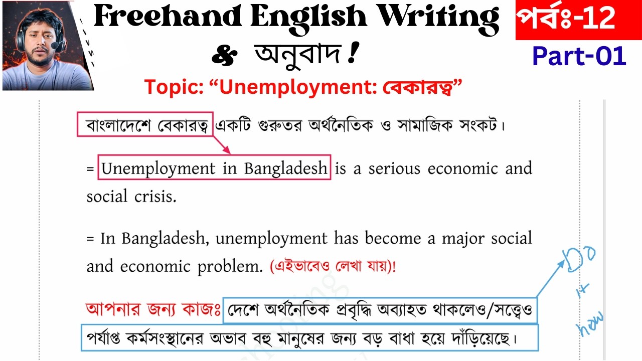 কিভাবে ইংরেজি লেখা যায়।। Unemployment।। Freehand English Writing। Reading Skills। Free Schooling 24h