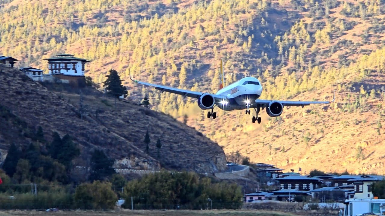 Drukair A320NEO&rsquo;s Perfect Landing at the World's Most Challenging Paro Airport in Bhutan : Runway 15