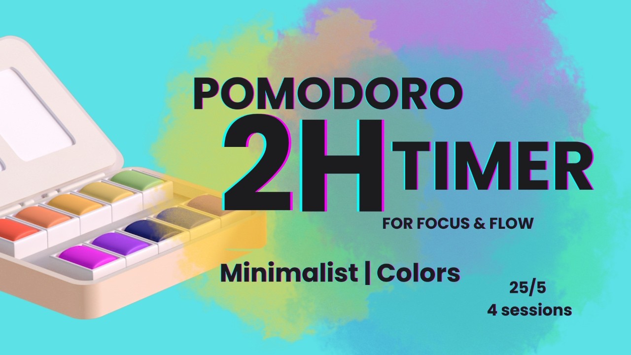 Pomodoro Timer 2H – 25/5 | No music | Colors | Acqua Blue