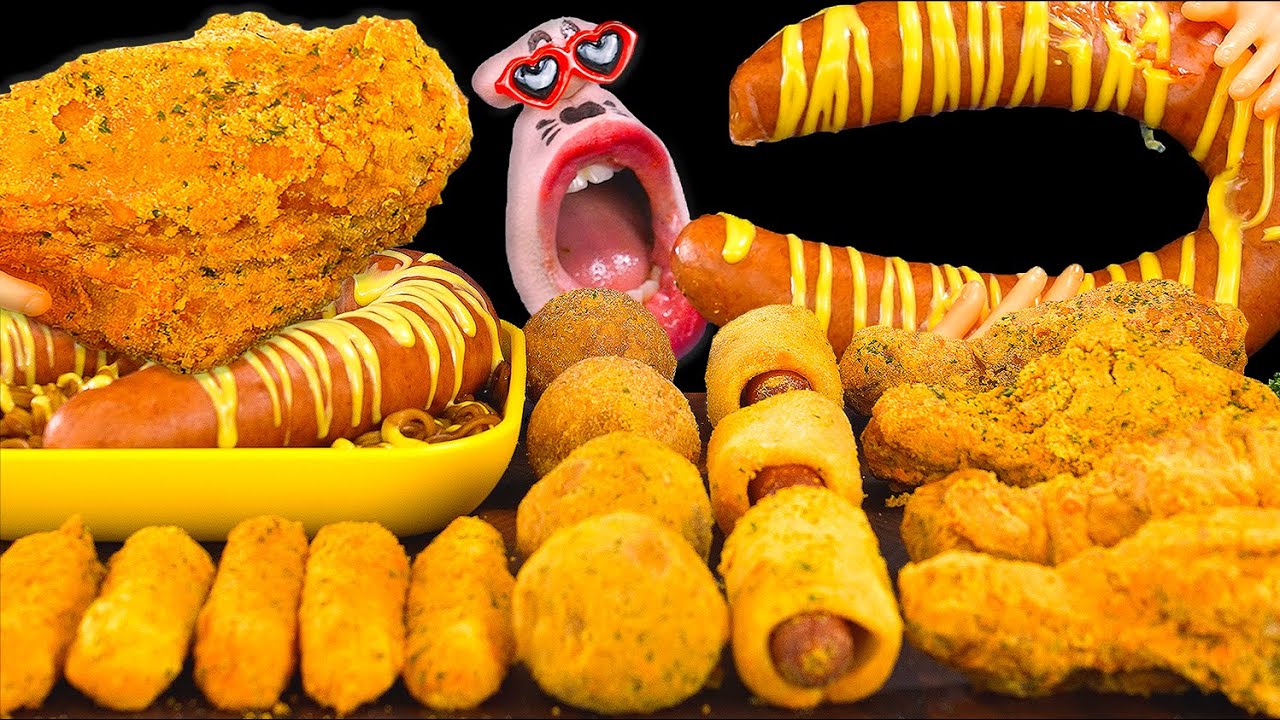 SUB│Cheese Kielbasa Black Bean Noodles & Cheese Chicken, Cheese Ball ASMR Mukbang Eating Show