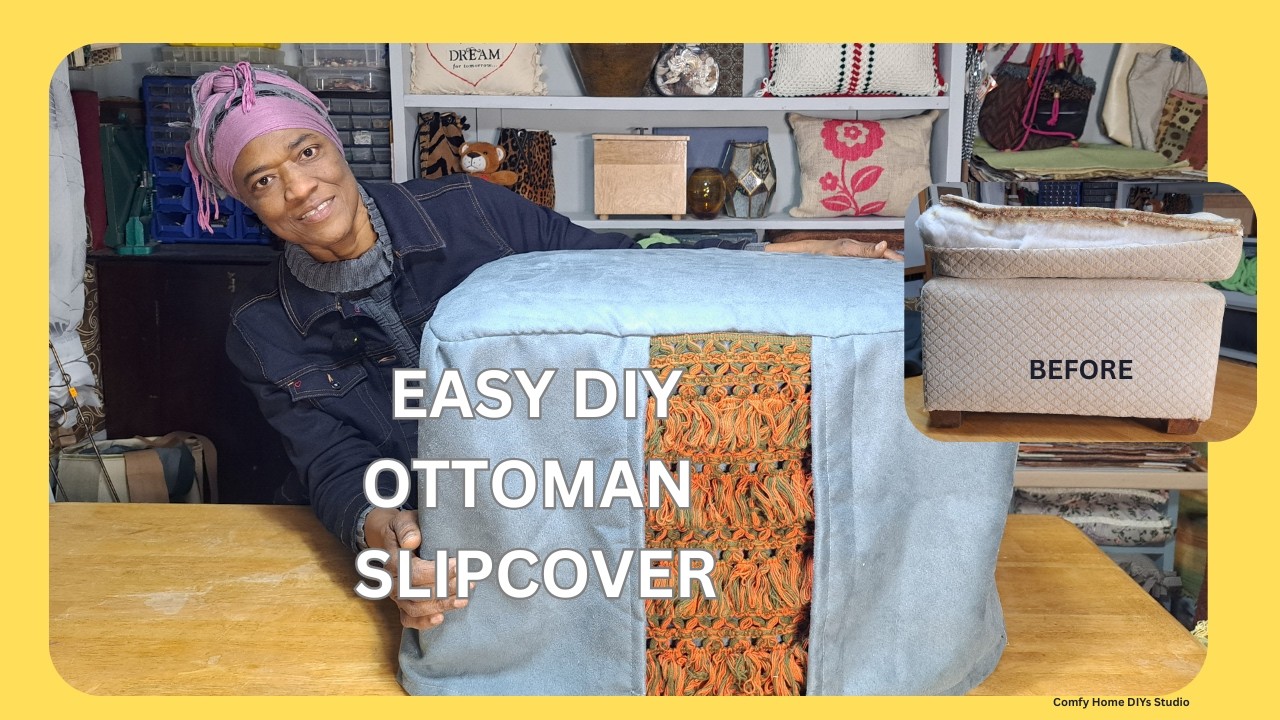 DIY | How To Make An Ottoman Slipcover with Trim | Easy Sewing Tutorial 