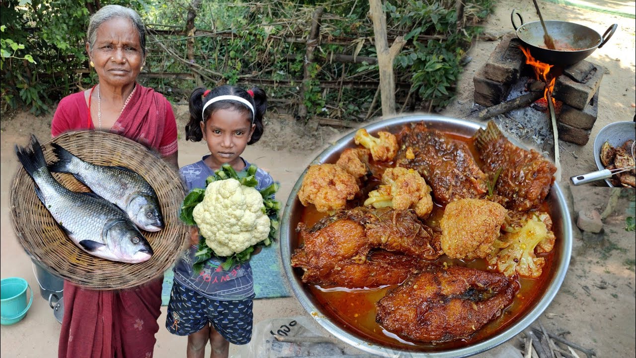 Fish Calyflower Recipe Village style |Fish cooking and eating |village food