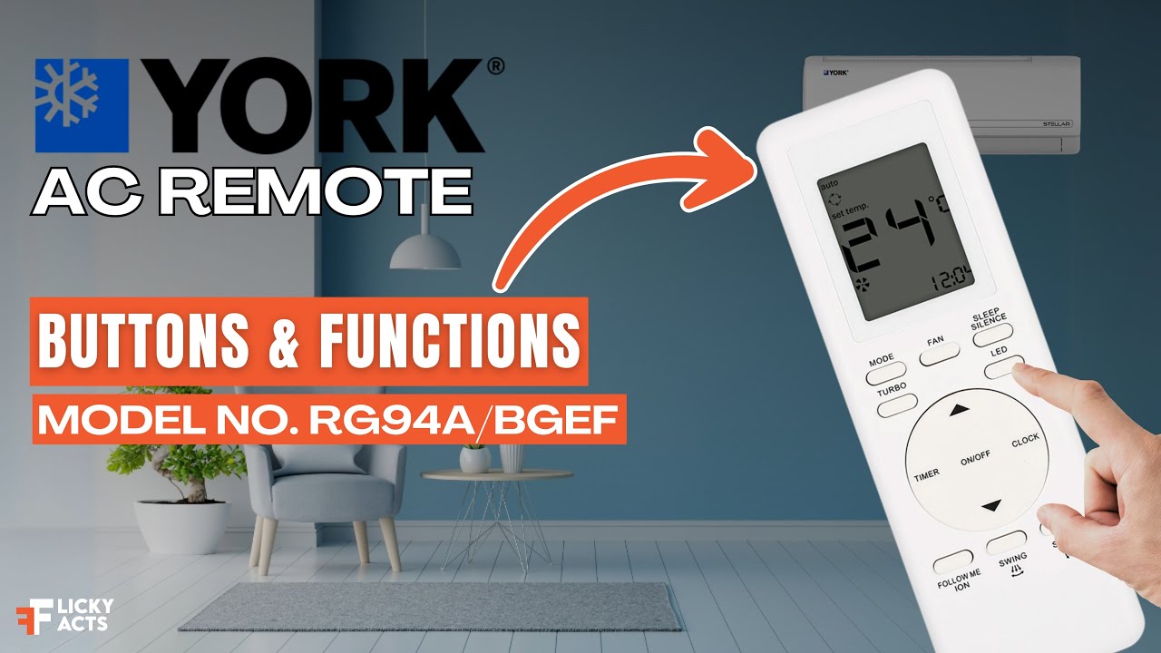 Кнопки и функции пульта дистанционного управления кондиционера York (модель: RG94A/BGEF) | Руково...