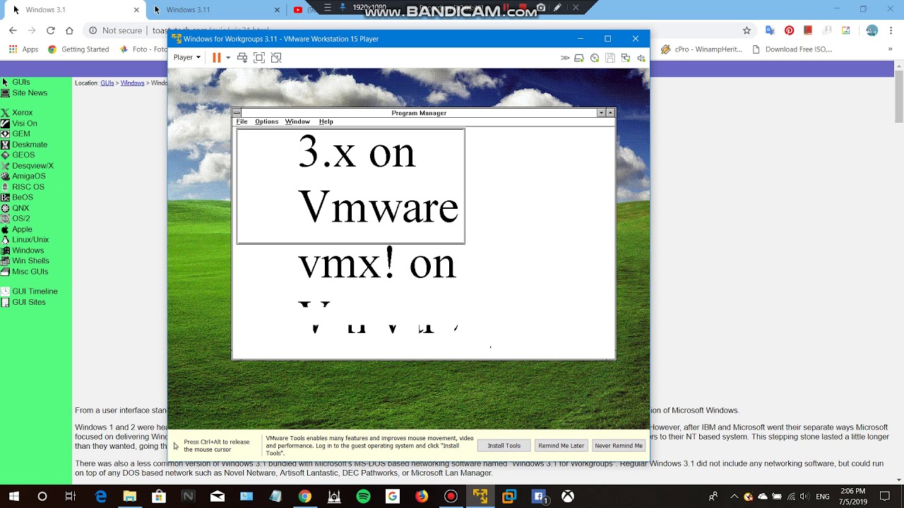 Windows VMware Player runs Microsoft WIndows for Workgroups 3.11 - 9.x, NT, 2000, ME & XP!