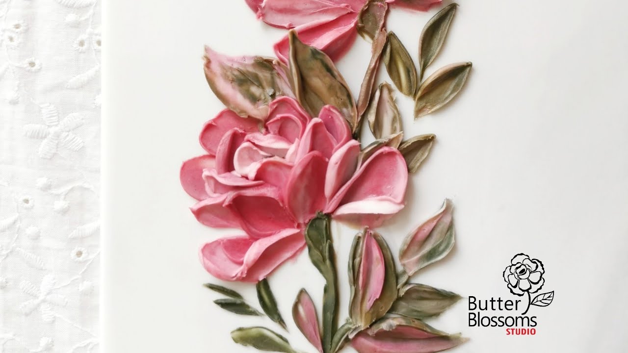Let it flow! just chill out with leftover cream after class, Roses painting with a pallet knife.