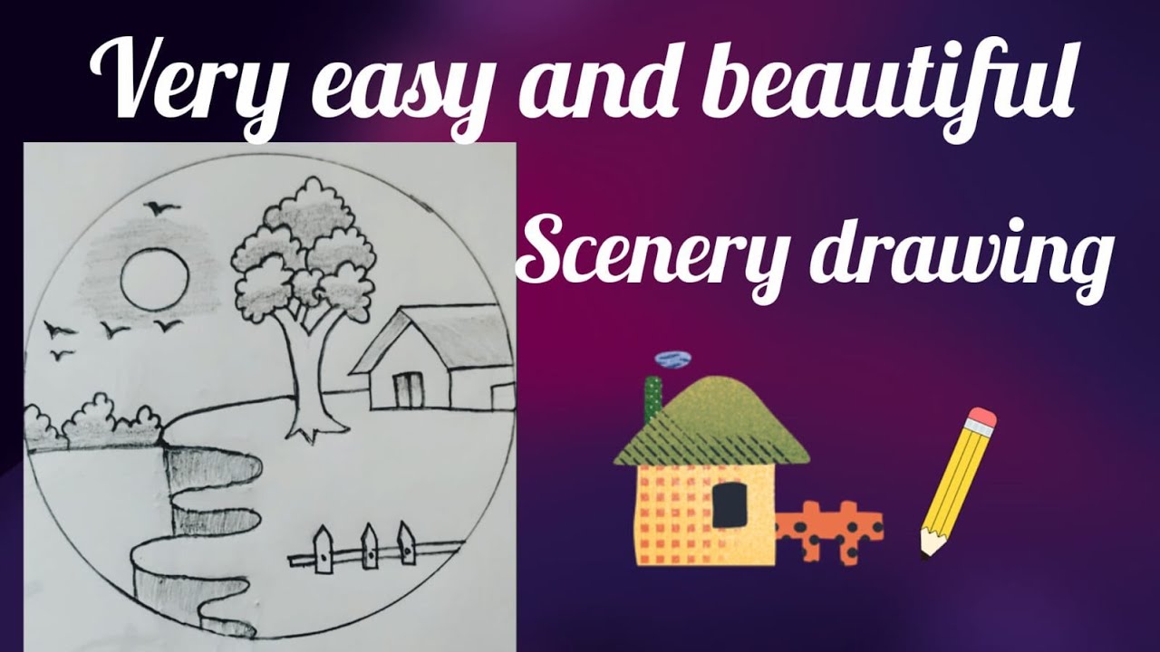 Very easy drawing🖍️beautiful drawing👌scenery drawing🏡is here 😊