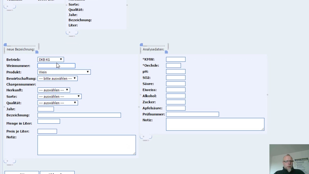 Fasswein-Bestand erfassen