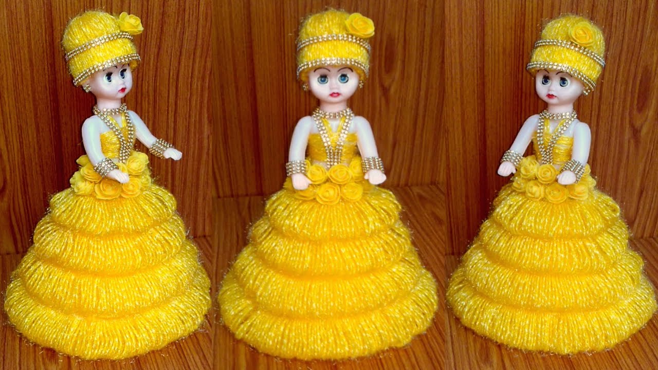 BEAUTIFUL WOOLEN DOLL CRAFT/HOW TO DECORATE DOLL WITH WOOLEN/oon ki gudiya sajaye