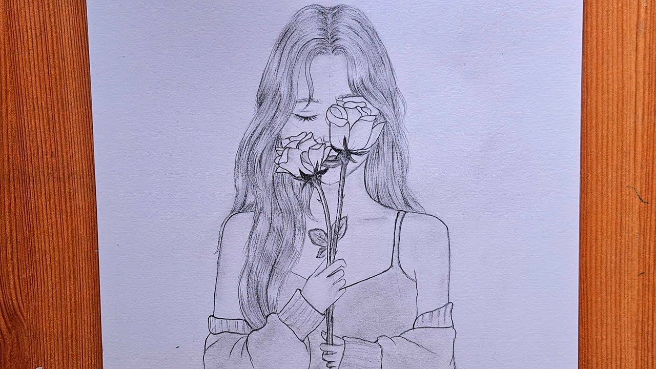 How to draw girl holding flowers ||step by step detailed drawing ||pencil drawings 